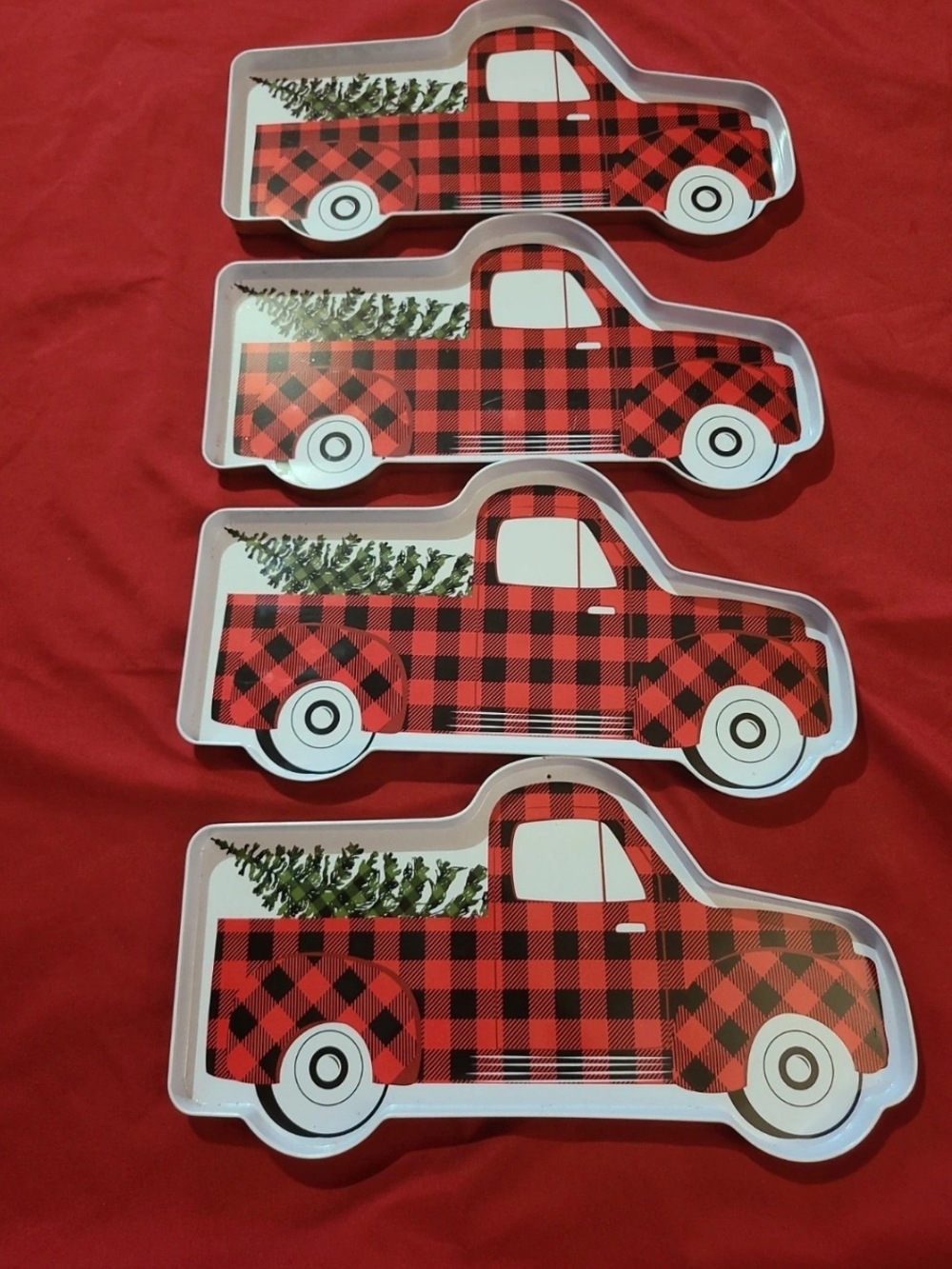 Red Buffalo Plaid Truck Holiday Serving Tray - Festive Decor